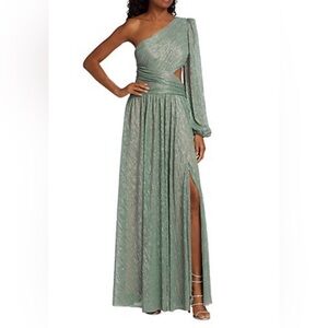 PatBO One-Shoulder Shimmer Dress in Silver